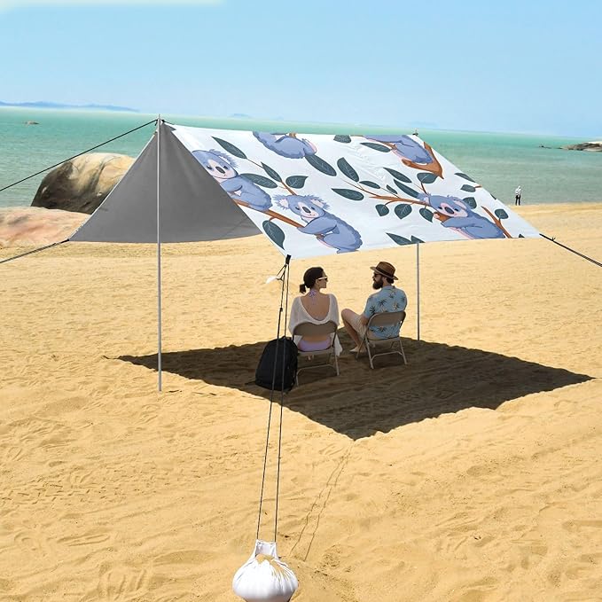 Cartoon Little Koalas Camping Sun Shelter Beach Tent Portable Beach Sun Shade Outdoor Canopy for Camping Trips Fishing Picnic