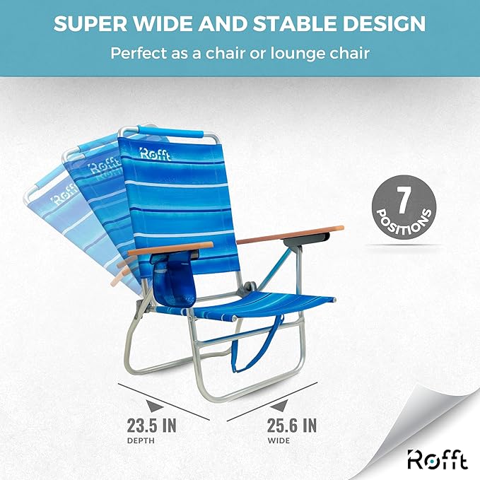 Beach Chair 17 Seat Height 7-Position Reclining Heavy Duty Folding with Backpack Straps Cup Holders and Back Cooler Storage High Back for Seniors