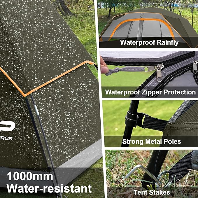 CAMPROS CP Upgraded 6/8 Person Camping Tents Waterproof Windproof Family Tent with Larger Mesh Windows &amp Door Double Layer Easy Set Up All-Season Dome Tent with Top Rainfly &amp Carry Bag