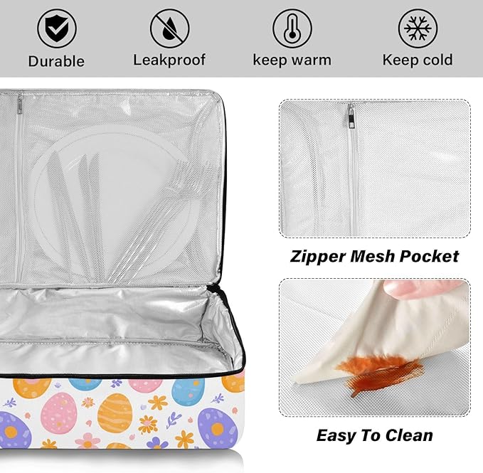 Casserole Carrier Cute Easter Colorful EggsInsulated Casserole Carrier for Hot or Cold Food Thermal Lunch Tote for Potluck Parties Picnic Beach Fits 9 x 13 Inches Baking Dish