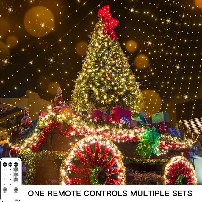 suddus 300 Led Christmas Lights Outdoor 99ft Connectable Twinkle Lights with Remote Christmas Tree Lights for Xmas Tree Holiday Party Porch Decor Warm White