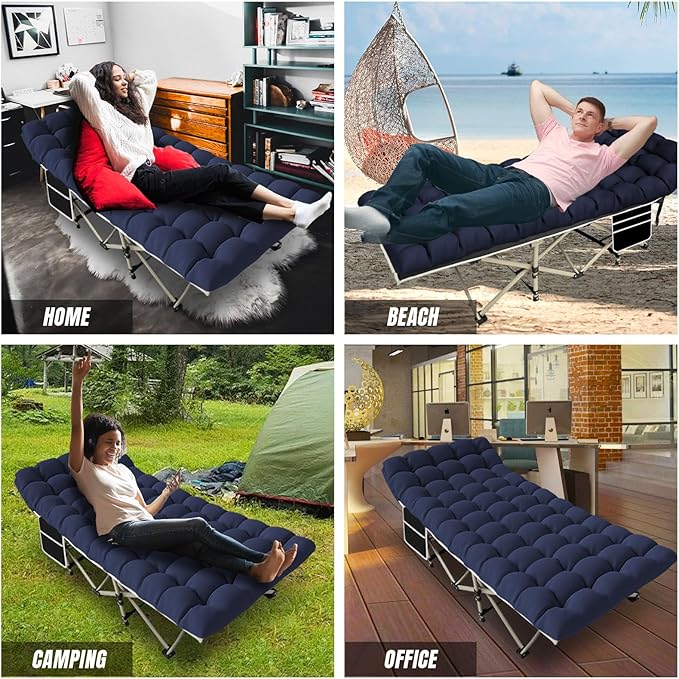 YELLOW JACKET Folding Camping Cot for Adults600LBS Max Load28 Wide Sleeping Cot with Removable Thick Mattress Portable Foldable Camping Bed with Carry Bag for CampHomeOfficeTravelBlue
