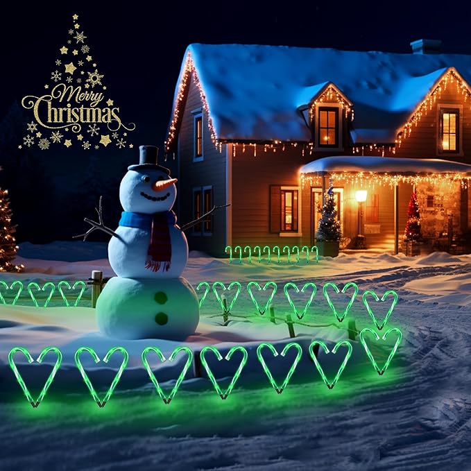 10 10 Pack Christmas Candy Cane Lights Candy Cane Lights with 10 Stakes for Walkway Patio Yard Patio Garden Festival Holiday Outdoor Indoor Landscape Path Christmas Decorations Outside Green