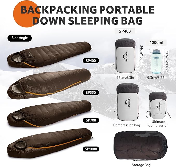 Naturehike 0 Degree RDS Down Mummy Sleeping Bag for Adults 650 Fill Power Cold Weather Backpacking Sleeping Bag for Camping Hiking -1℉ 18℉ 30℉ YKK Zipper