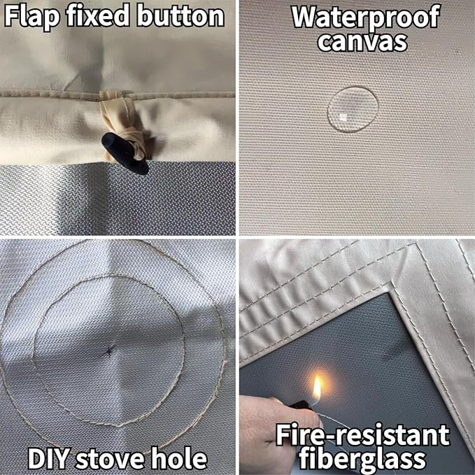 DANCHEL OUTDOOR Stove Jack Kit with Rain Flap Cover for Dia. 4''/5.85'' Fire Resistant Wood Stove Hole for Canvas Tent Hot Tent Chimney Side Wall A/C 4 Season