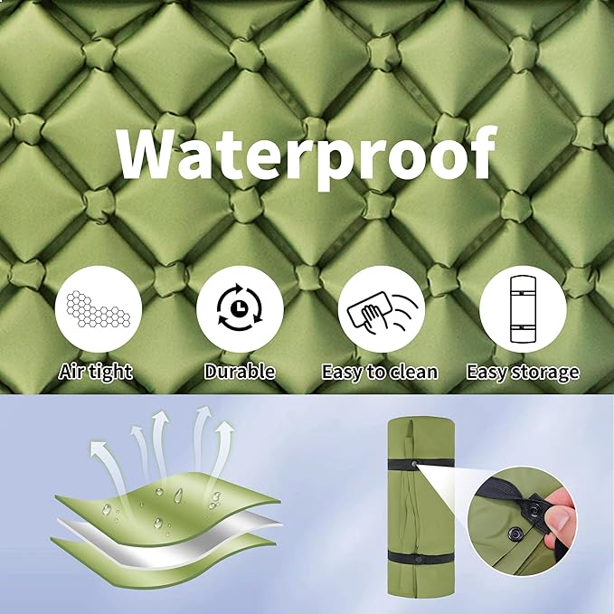 ONTYZZ Sleeping Pad Ultralight Inflatable Sleeping Pad with Built-in Foot Pump Upgraded Durable Compact Camping Air Pad for Hiking Traveling Green