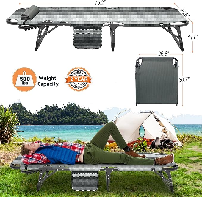 MOPHOTO Folding Camping Cot for Adults Heavy Duty Sleeping Cot for Adults Portable Sleeping Bed Outdoor Cot Bed for Home Camp Office Use