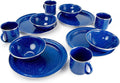 GSI Outdoors Pioneer Enamel 12 Pieces (4-Person) Dish Set I Enamelware Dishes Including Plates Bowls and Mugs for Camping Outdoors RV Camp Blue