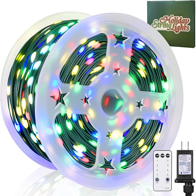 HYH Christmas Lights Outdoor 1000 LED 328FT String Lights Multicolored IP67 Waterproof Indoor Christmas Fairy Multifunction Roll Light with Remote for Garden Tree Patio Balcony Xmas Party Decor
