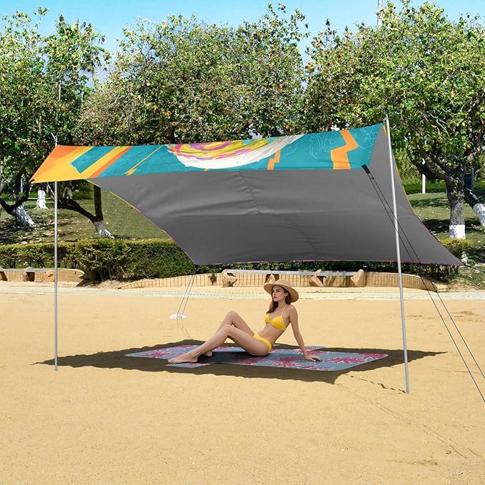 ALAZA Skull Lollipop Pop Art Beach Tent Sun Shelter UPF50+ Protection Beach Shade Canopy w/ 4 Sandbags for Outdoor Camping Fishing Backyard Fun Picnic 10x9 ft