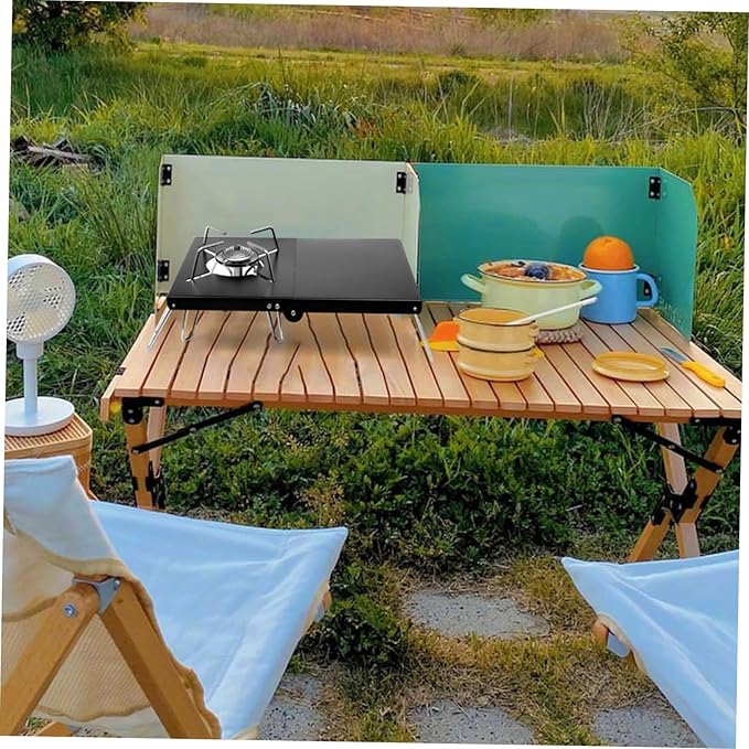 POPETPOP Folding Camping Table with Heat Shield Adjustable Aluminum Outdoor Grill Side Table for BBQ Lightweight Easy to Carry for Garden Patio and Use