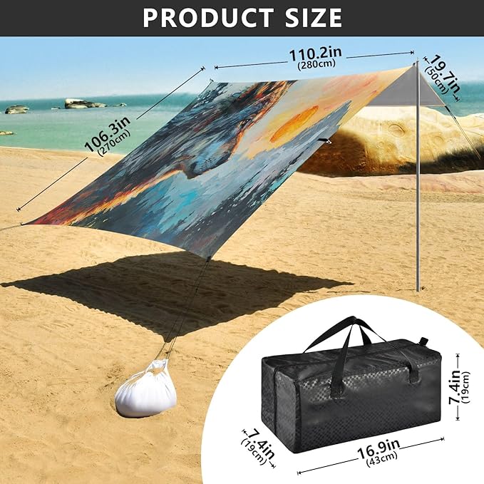 Camping Sun Shelters Wolf in The Sunrise Pattern Beach Canopy 126 * 110.2in
