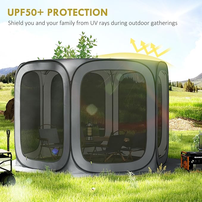 Outsunny 11 x 11ft Pop Up Screen Tent Portable Camping Gazebo Canopy Screen House with UPF50+ Oxford Cloth and Carry Bag for Patio Backyard Deck and Outdoor Activities