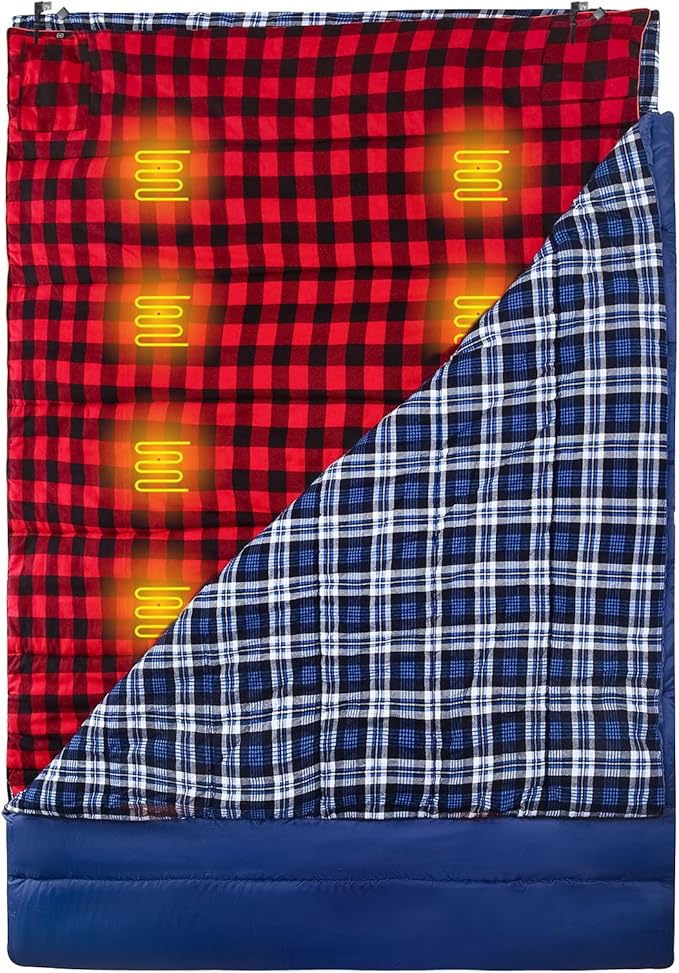 Heated Sleeping Bag pad Operated by 5V/2A USB Power Supply (Battery NOT Included). Black &amp Red Flannel.