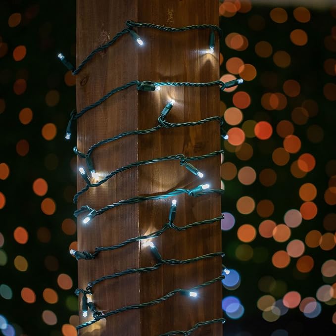 Novelty Lights Coaxial 24 Pack 25 Feet 50 Pure White LED Christmas String Commercial Grade Green Wire Waterproof Connections Modular Product Line Connect 43 Sets