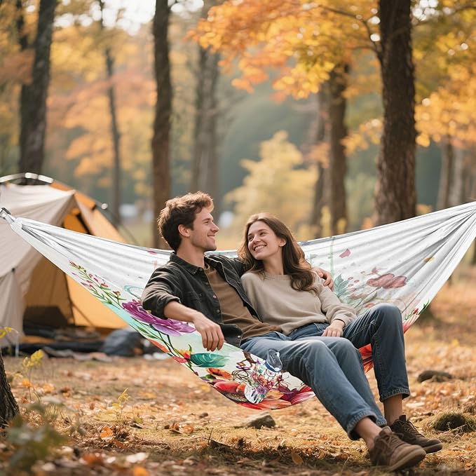 ALAZA Dreamcatcher Flowers Camping Hammocks Single or 2 Person 500 lbs Portable Parachute Travel Hammock w/Tree Straps for Hiking Backpacking Indoor Outdoor