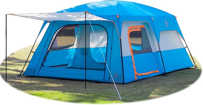 KTT Extra Large Tent 10-12-14 Person(Style-B)Family Cabin Tents2 Rooms3 Doors and 3 Windows with MeshStraight WallWaterproofDouble LayerBig Tent for OutdoorPicnicCampingFamily Gathering