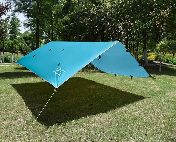 Gold Armour Rainfly Tarp Hammock Premium 14.7ft/12ft/10ft/8ft Rain Fly Cover Waterproof Ultralight Camping Shelter Canopy Survival Equipment Gear Camping Tent Accessories (Sky Blue 14.7ft x 12ft)