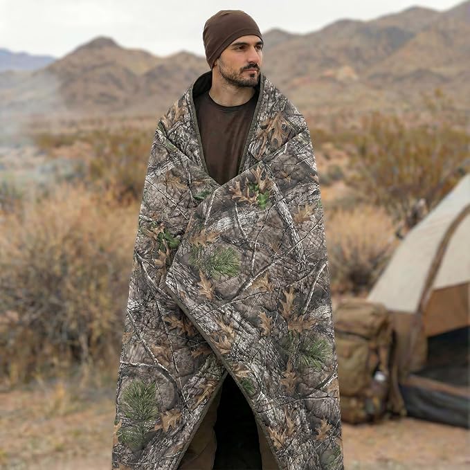 LOOGU Camo Blanket Waterproof Insulation Poncho Liner for Outdoor Camping Hiking Hunting Survival Backpacking Picnicking