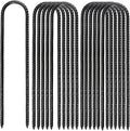 12 Pack 12 Inch U Shaped Rebar Stakes Black U Rebar Hook Heavy Duty Trampoline Wind Anchors Stakes for Camping Tents Soccer Net