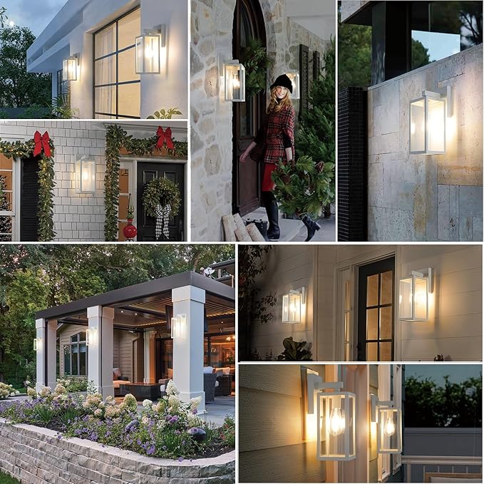 MAXvolador Outdoor Wall Lantern Exterior Waterproof Wall Sconce Light Fixture White Anti-Rust MountLights Clear Glass E26 Porch Patio Lighting