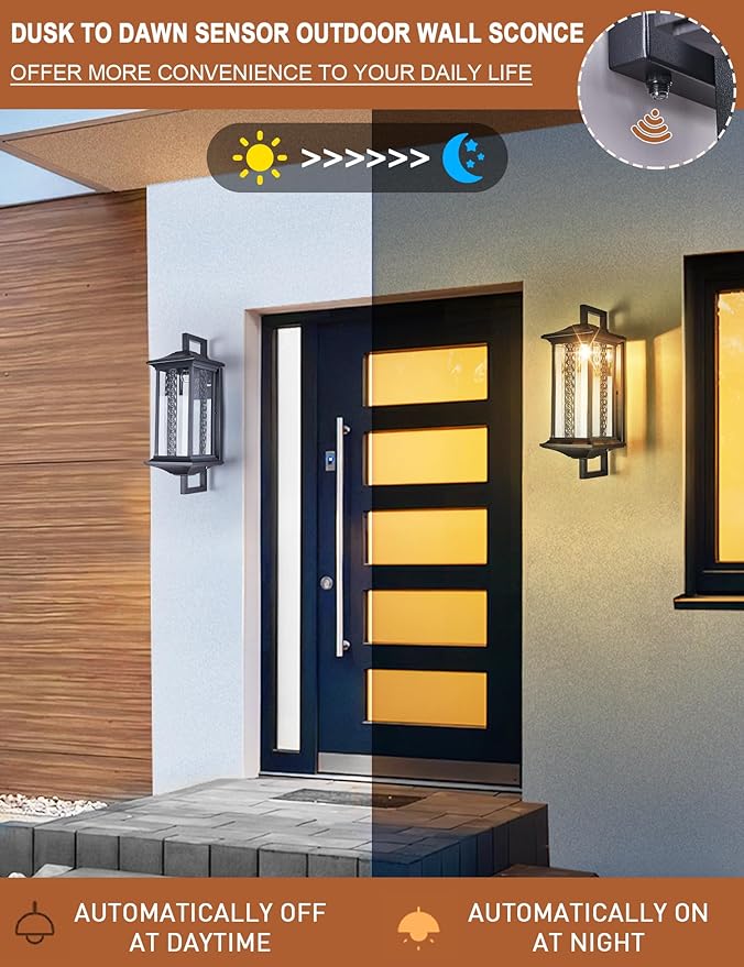 22.5”H Extra Large Outdoor Wall Light Dusk to Dawn Porch Light Fixtures Wall Mount Waterproof Exterior Wall Lamp Sconce with Tempered Glass Outside Carriage Light Perfect for Patio Garage Front Door
