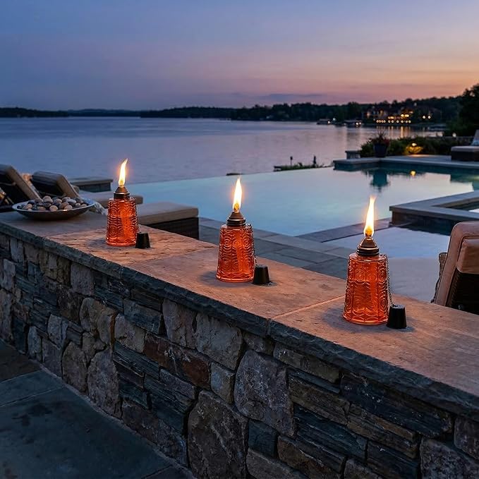 Seraphic Citronella Table Top Torches for Outdoor Patio 16oz Decorative Glass Torch Citronella Candles for Outside Deck Garden Parties Set of 3 Amber