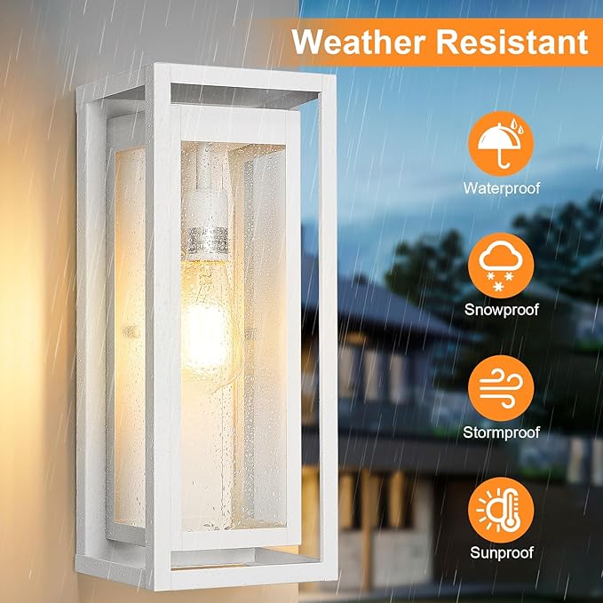 15 Large Outdoor Light Fixture Wall Mount White Outdoor Sconce Lights Modern Waterproof Exterior Porch Lights with Clear Glass Shade for Front Door Garage 1 Pack