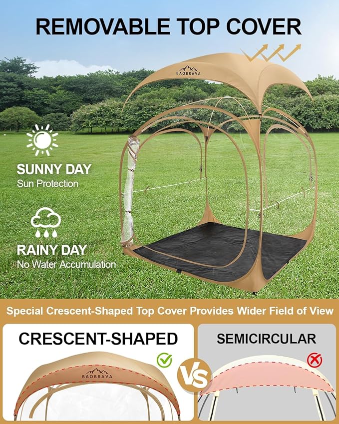 Pop Up Sports Tent - Thick PVC Scratch-Resistant Bubble Clear Tent Instant Weather Proof Pod with Extra Top Cover for Soccer Football Games Outdoor Events 3-4 Person