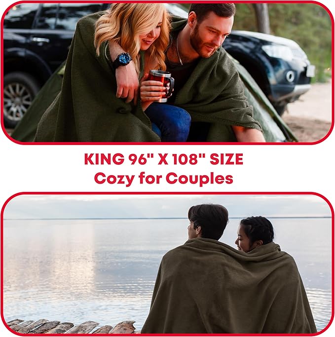 Ever Ready First Aid Military Wool Blanket - 95% Wool Washable Perfect for Outdoors Picnics Travel Car &amp Bushcraft Emergency Blanket 96 x 108 8.45 lbs. - Olive Drab - King Size