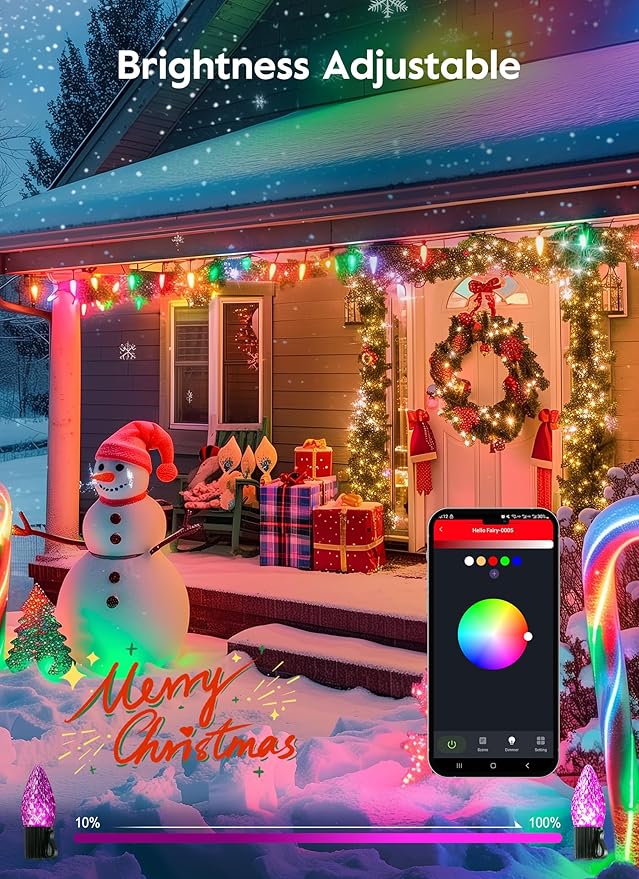 Brightown C9 LED Christmas Lights Outdoor 150LED RGB Smart Christmas Tree Lights Music Sync DIY APP Controlled Waterproof Connectable C9 String Lights for House Indoor Patio Xmas Decoration
