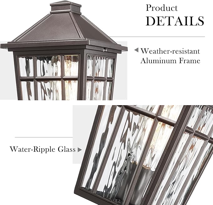 Darkaway Outdoor Post Lights Lamp Post Light Fixture Waterproof Aluminum Housing with Water Ripple Glass Fence Post Deck Lighting for Garden Patio Pathway