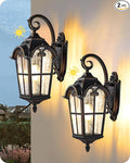 EDISHINE Dusk to Dawn Outdoor Wall Light Roman Large Size Exterior Lantern Fixtures E26 Base Waterproof Porch Lights Wall Mount Black Outside Wall Sconce 2 Pack