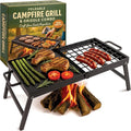 Carbon Steel Foldable Campfire Grill – Portable Grill Grate &amp Griddle with Large Non-Stick Surface Sturdy Fold-Out Legs Compact for Storage Use Over Fire Pit