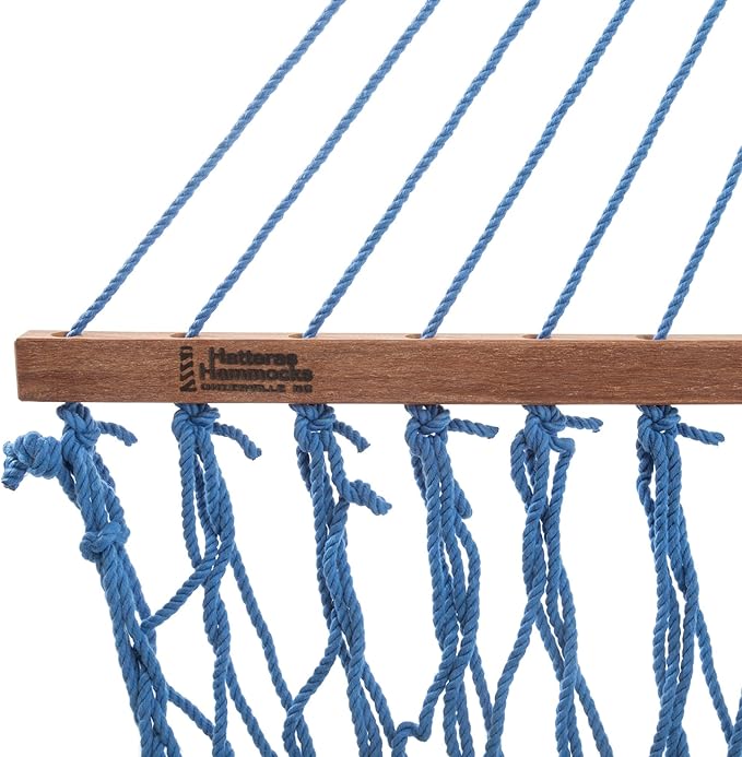Hatteras Hammocks Deluxe Coastal Blue Duracord Rope Hammock with Free Extension Chains &amp Tree Hooks Handcrafted in The USA 450 LB Weight Capacity 13 ft. x 60 in