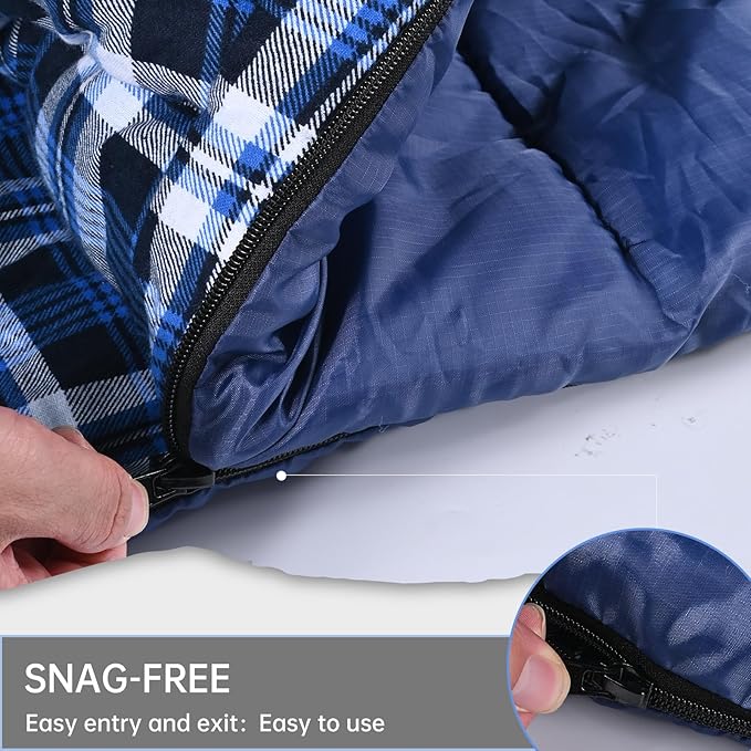 Double Sleeping Bag Cotton Flannel for Camping Backpacking Or Hiking. Queen Size 2 Person Waterproof Sleeping Bag for Adults Or Teens. Lightweight with Compression Sack
