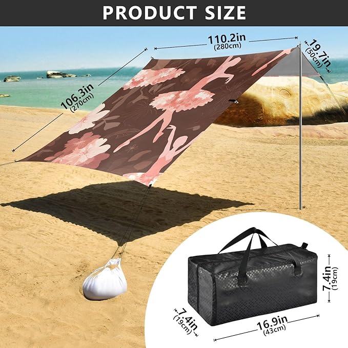 Ballet Dancer Flower Pattern Camping Sun Shelter Beach Tent Portable Beach Sun Shade Outdoor Canopy for Camping Trips Fishing Picnic
