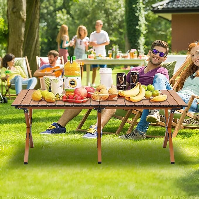 BOOSDEN Portable Folding Camping Table Outdoor Low Picnic Table Aluminum Roll-up Camping Table with Carry Bag Lightweight Foldable Camp Table for BeachParty Patio BBQ Travel Backyard