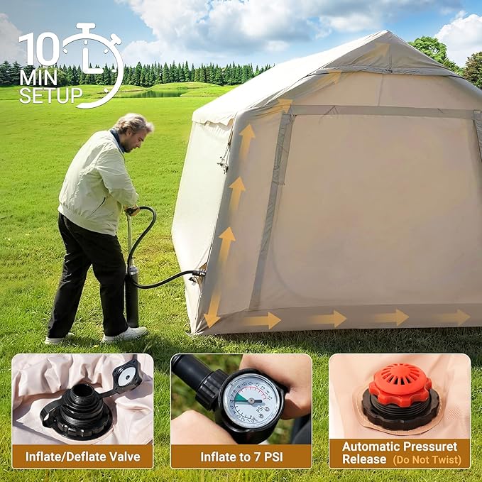 ABORON 2/6/8/10/12 Person Inflatable Camping Tent Easy Setup Blow Up Tent with Hand Pump PU3000mm Waterproof &amp Breathable 4 Season Glamping Tent for Outdoor Camping