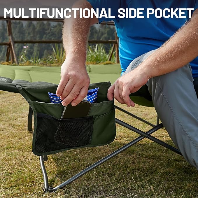 Timber Ridge 31.8 W Extra Wide Heavy Duty Camping Cot for Adult Easy Set Up Oversized Sleeping Cot with Carry Bag for Camping Travel and Outdoors Support up to 450lbs Green