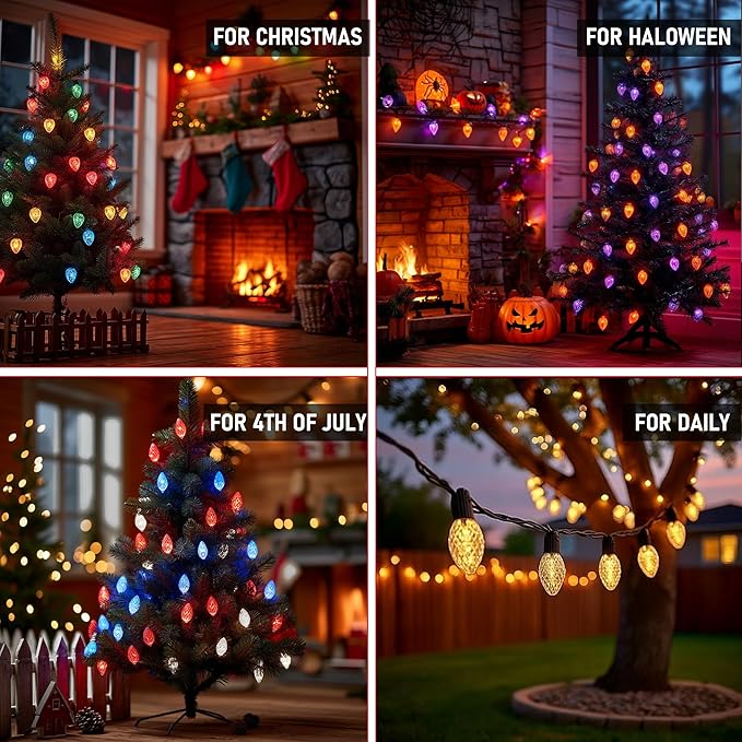 Dazzle Bright Smart C9 Christmas Outdoor Lights 100 LED 66 FT RGB String Light with Remote App Control Music Sync Connectable Waterproof Xmas Lights for Holiday Tree Patio Roof Decor