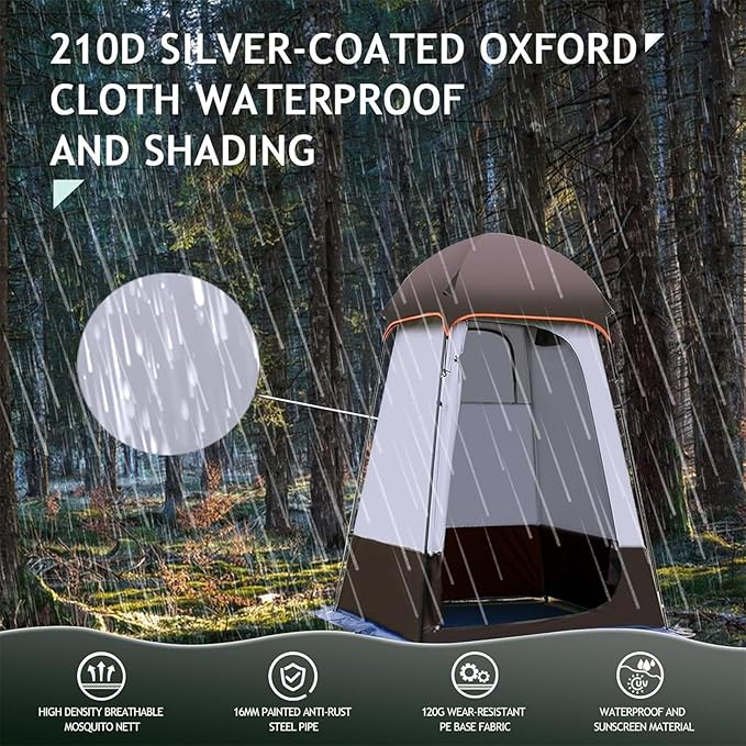 Camping Tent Shower TentOutdoor Changing with Built-in HookHolds 20 Liters of Water63 * 63 * 95 Inch210D Oxford Cloth Waterproof - Portable Toilet Shelter with Carrying Bag for CampingBeach