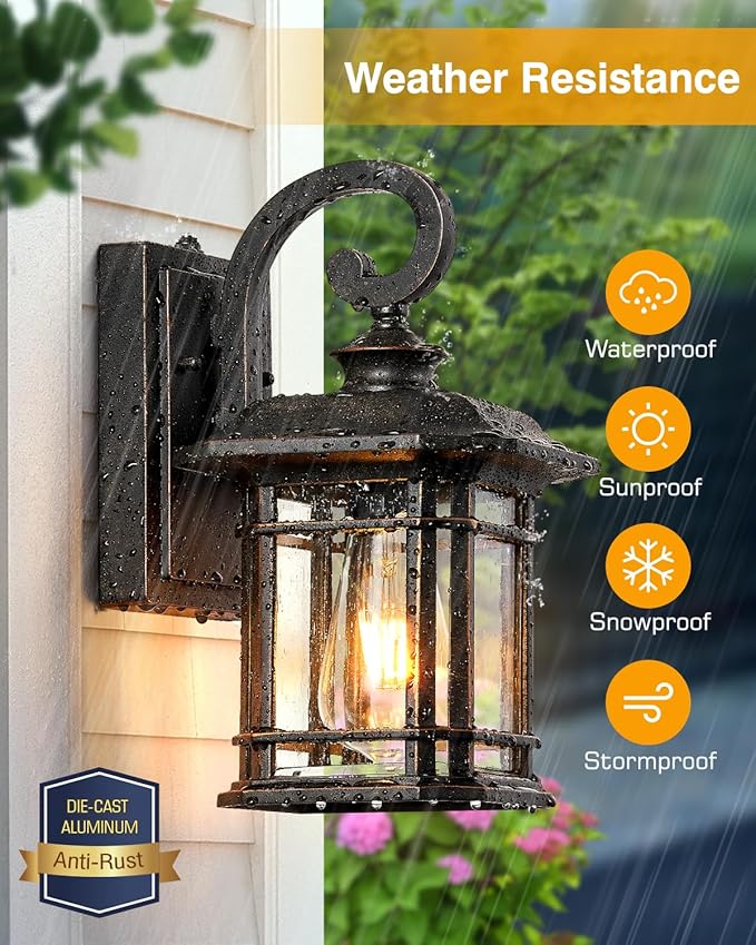 VIANIS Exterior Lighting Fixtures Dusk to Dawn 2 Pack Outdoor Light Fixture Oil Rubbed Bronze Porch Lights with Seed Tempered Glass Outside Lights for House Garage Doorway Patio