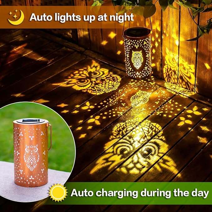 Owl Solar Lanterns Outdoor Waterproof Hanging Solar Lights Owl Gifts for Women Men Metal Decorative LED Owl Lanterns for Garden DecorYardPatioLawnTabletopPathwayLandscape