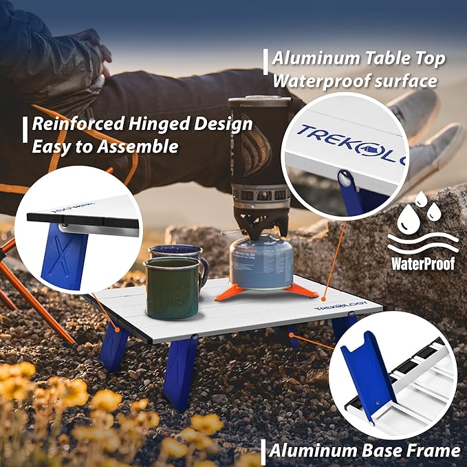 TREKOLOGY Portable Small Beach Table Mini Low Folding Beach Table for Sand Compact Foldable Design Quick Setup Weather-Resistant Lightweight Ideal for Beach Hiking Picnics and Camping