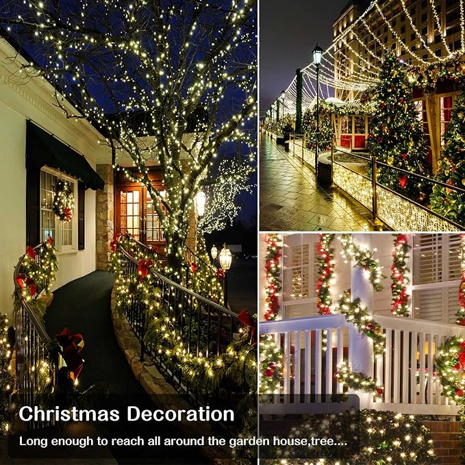 Christmas Lights Outdoor 800LED 330FT Warm White String Lights 8 Mode Plug in Waterproof Decor Twinkle Lights for Bedroom Xmas Thanksgiving Wedding Party Garden Yard Tree Decoration