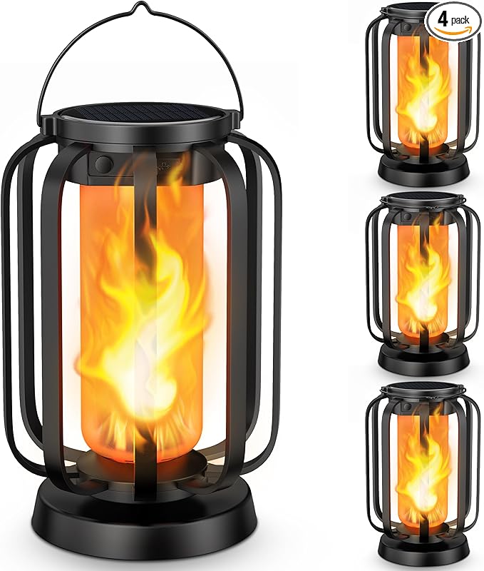 Hompavo Gen2 Solar Lanterns Outdoor Lights with Ultra-Real Flame 2 Charging (USB/Solar) &amp 2 Modes - Waterproof Decorative Hanging/Table Lights for Pathway Yard Patio Garden Decor Gifts for Women
