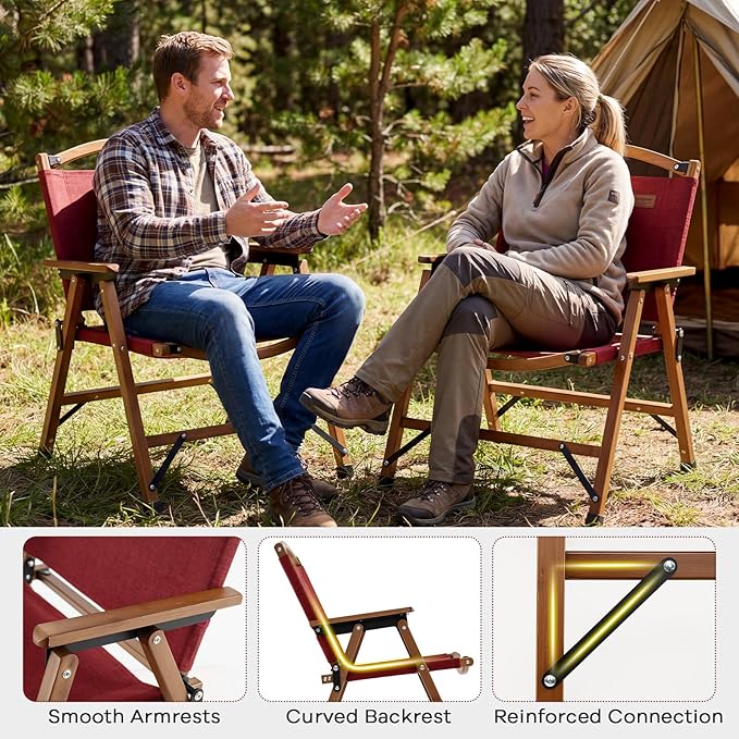 Giantex Folding Camping Chair Lightweight Outdoor Beach Chair with Breathable Fabric &amp Solid Bamboo Frame Portable Low Back Lawn Chair Supports 330 LBS for Patio Picnic Hiking Fishing Hunting