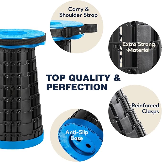 2-Pack 2025 Upgraded Collapsible Stool Max 620lb Portable Folding Stool Height Adjustable Retractable Telescopic Seat Travel Chair Foldable Camping Seat or Footrest Gift