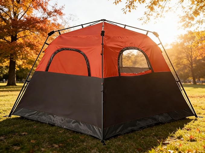 3/4 Person Camping Tent with 1 Door 4 Windows and Upgraded Ventilation– Instant Setup Waterproof 8'x 8'x 67''Oxford Fabric Floor Pop Up in 60 Seconds Includes Rainfly and Backpack